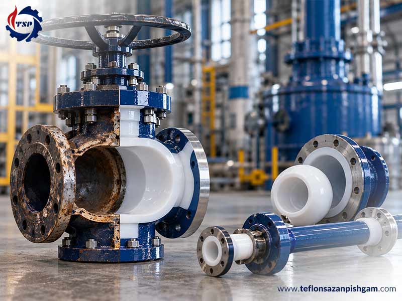 خدمات بازسازی شیرآلات صنعتی با لاینینگ PTFE